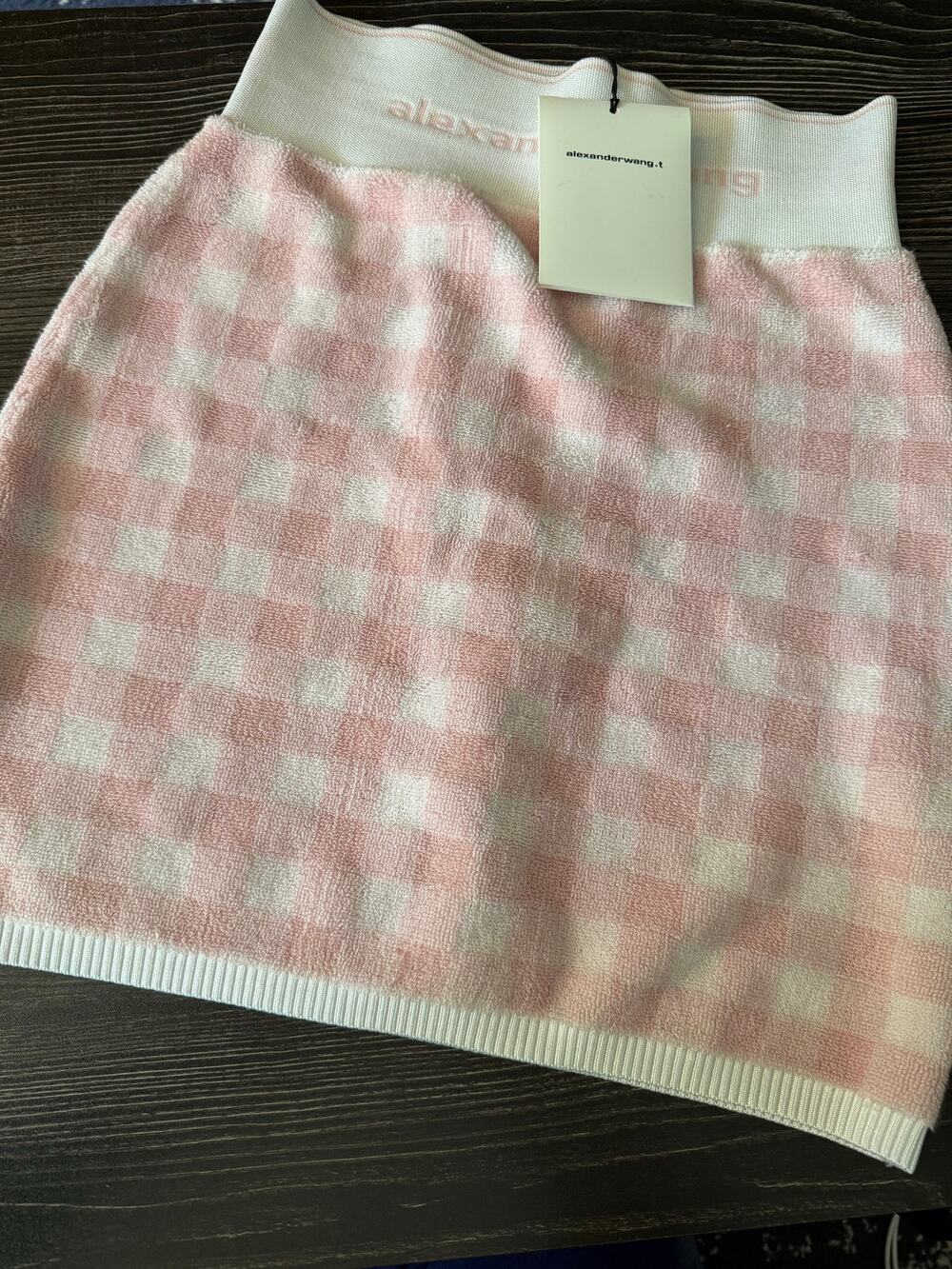 T by Alexander Wang Gingham Terry Mini Skirt in Cradle Pink / White - NWT